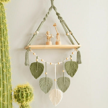 Macrame Wooden Shelf For Vintage Wall Decor And Storage