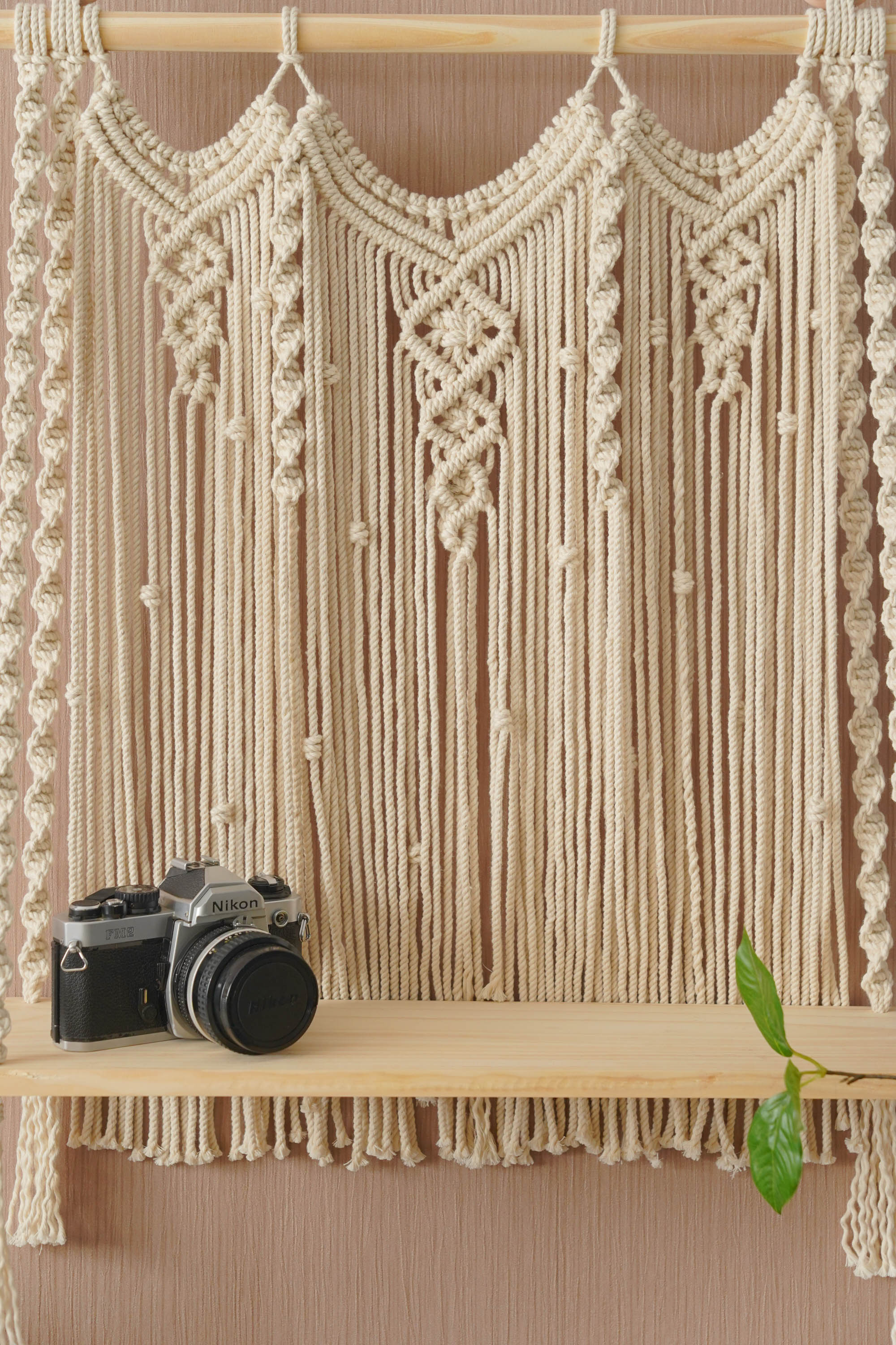 Macrame Wooden Shelf For Stylish Wall Display And Storage