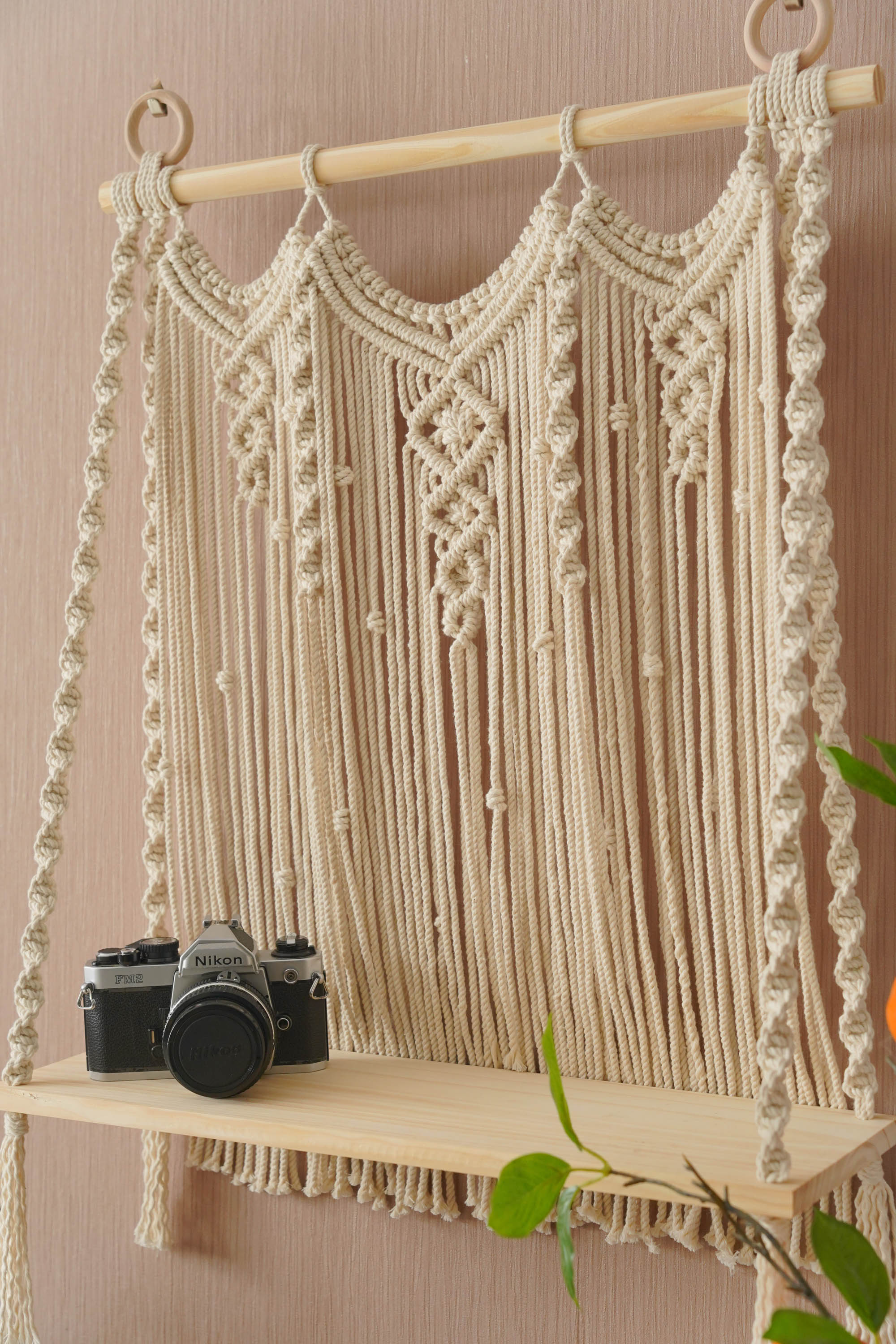 Macrame Wooden Shelf For Stylish Wall Display And Storage