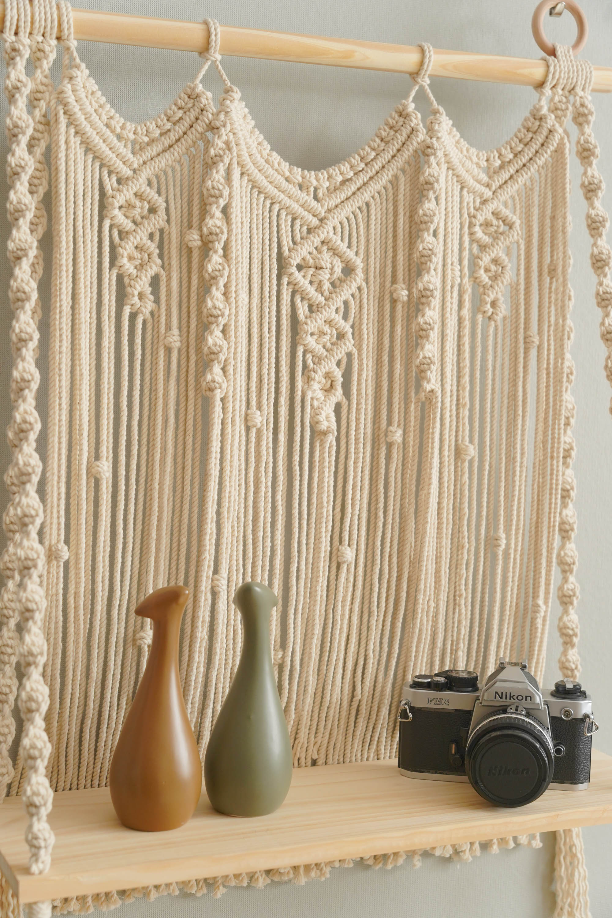 Macrame Wooden Shelf For Stylish Wall Display And Storage