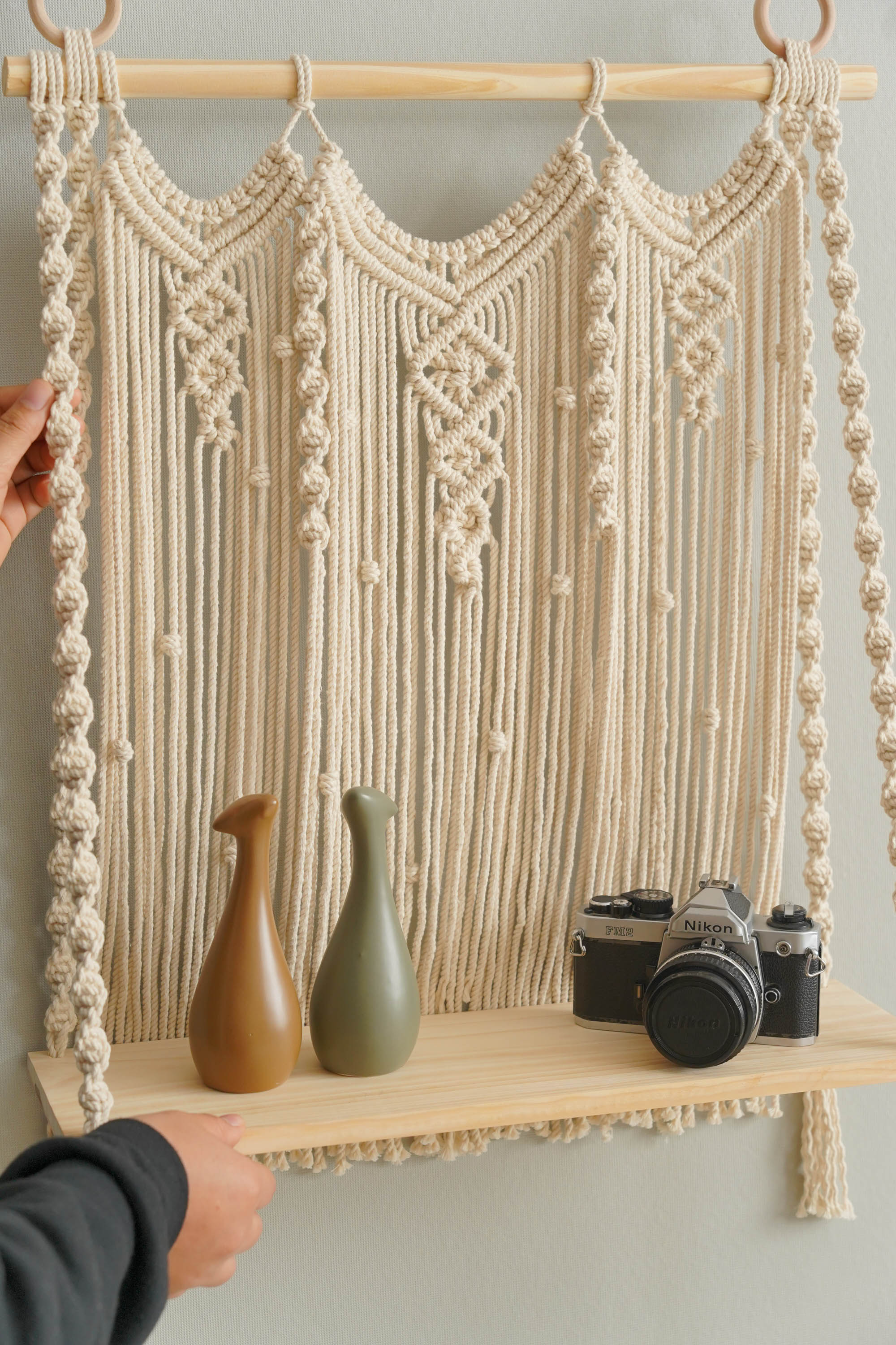 Macrame Wooden Shelf For Stylish Wall Display And Storage