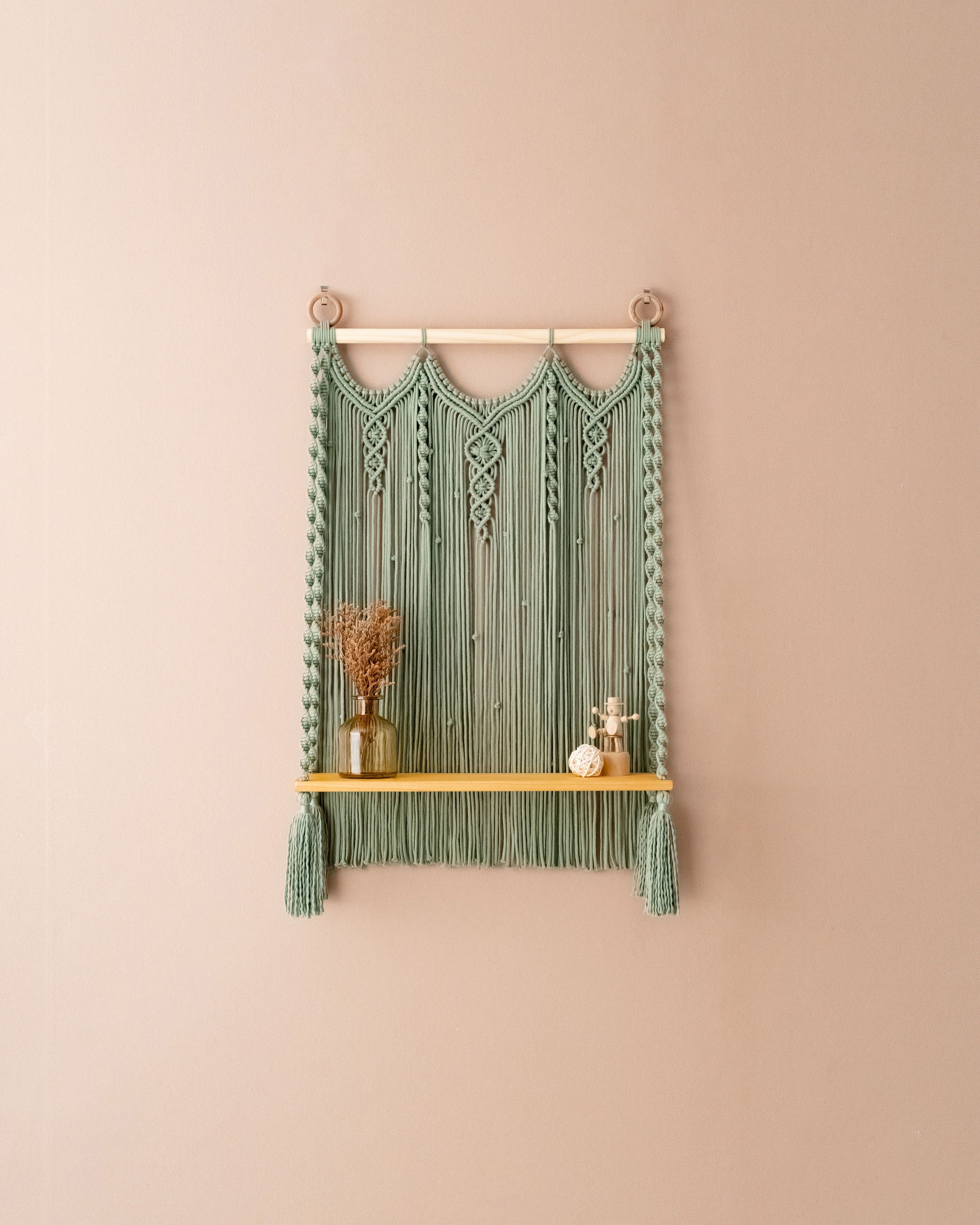 Macrame Wooden Shelf For Stylish Wall Display And Storage