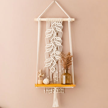 Macrame Wooden Shelf For Boho Wall Decor And Storage Display