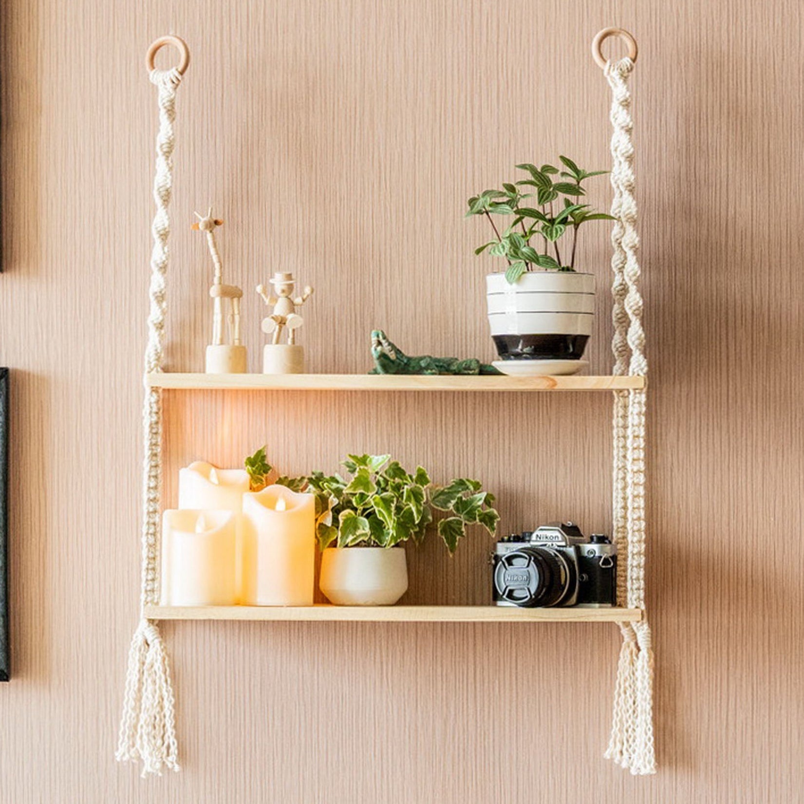 Macrame Wooden Shelf For Boho Wall Decor And Stylish Storage