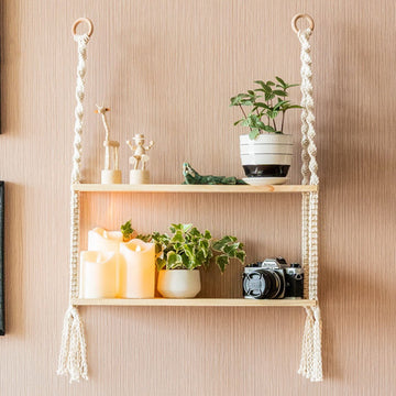 Macrame Wooden Shelf For Boho Wall Decor And Stylish Storage