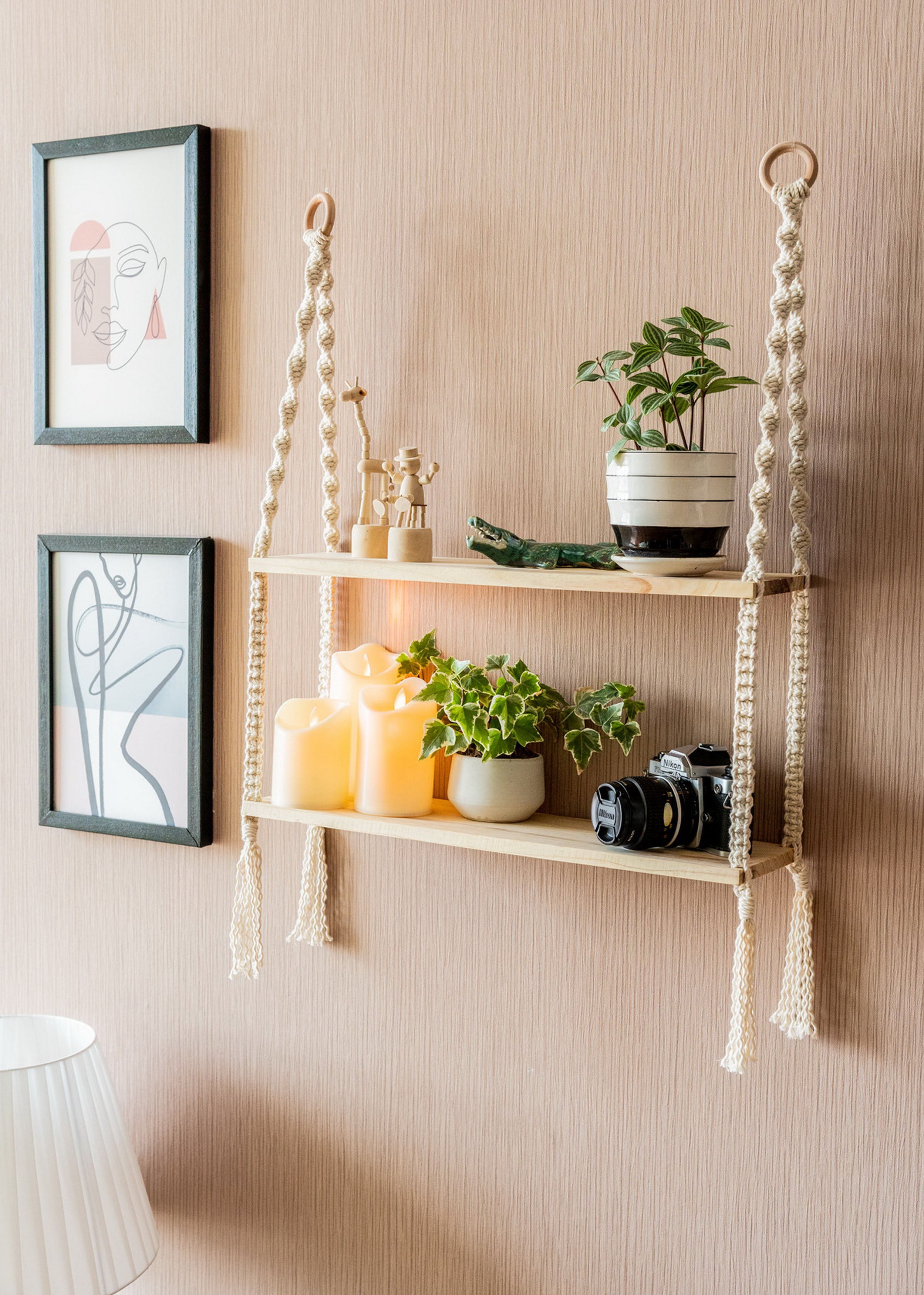 Macrame Wooden Shelf For Boho Wall Decor And Stylish Storage
