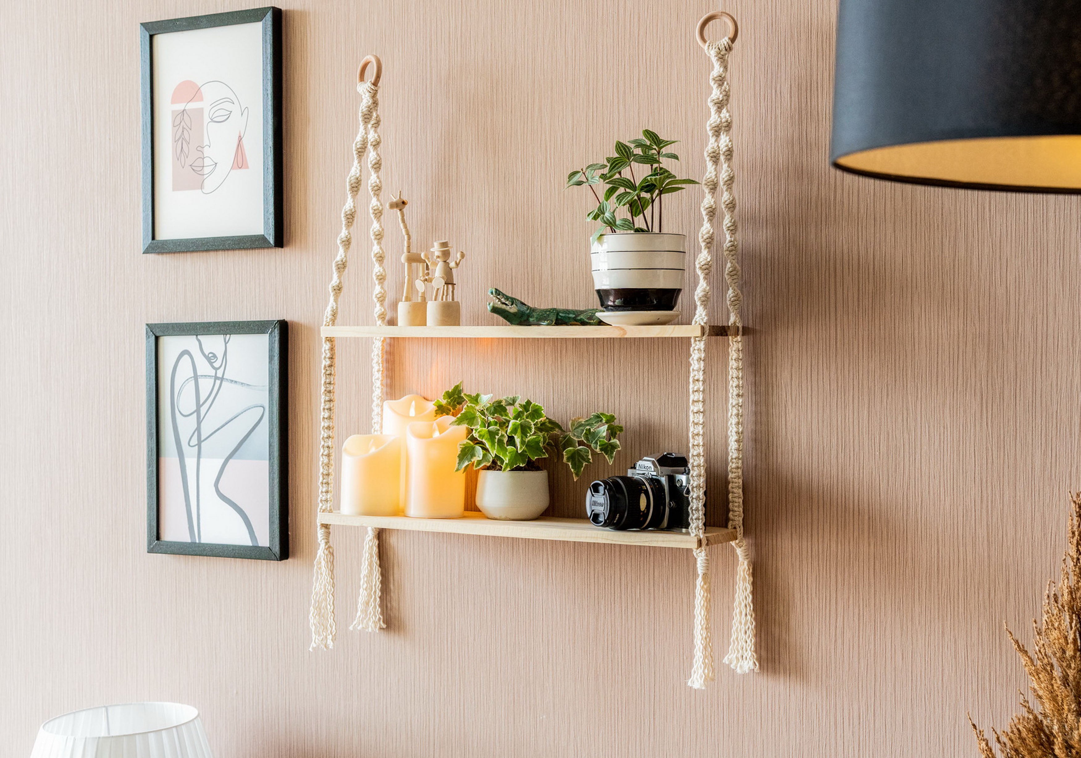 Macrame Wooden Shelf For Boho Wall Decor And Stylish Storage