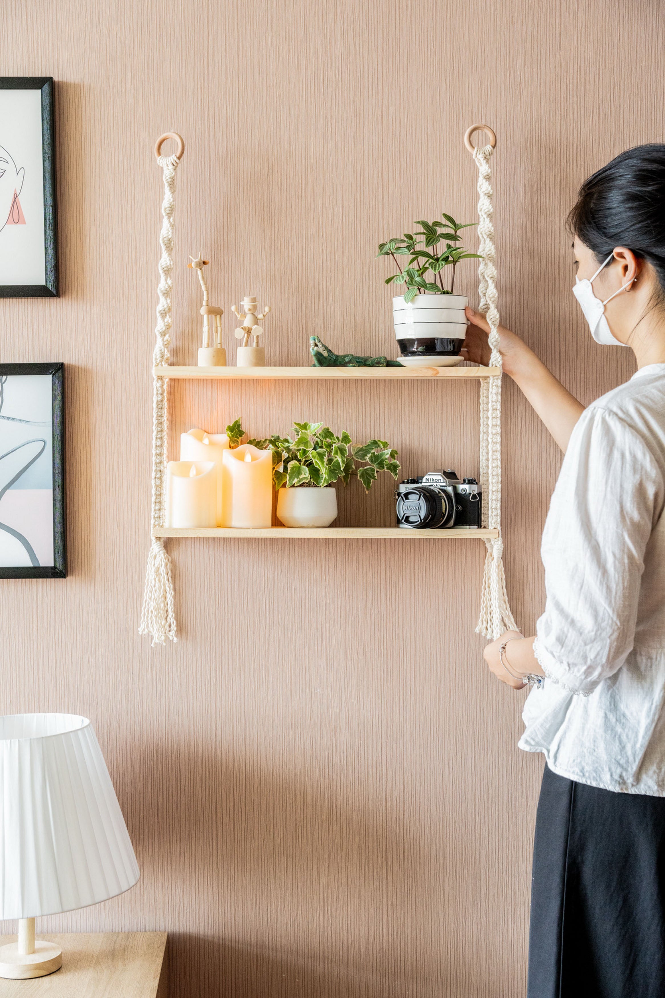 Macrame Wooden Shelf For Boho Wall Decor And Stylish Storage
