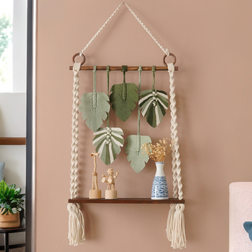 Macrame Wooden Shelf For Boho Wall Decor And Storage Display