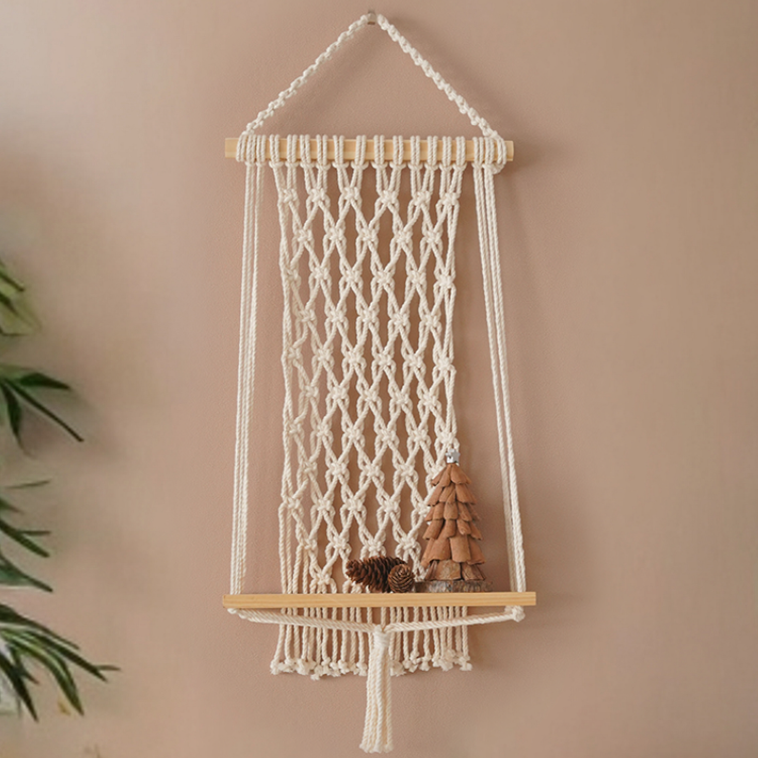 Macrame Wooden Shelf For Boho Wall Decor And Storage