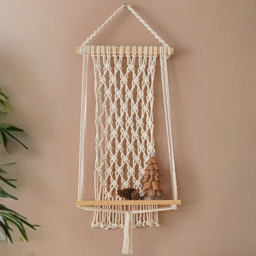 Macrame Wooden Shelf For Boho Wall Decor And Storage