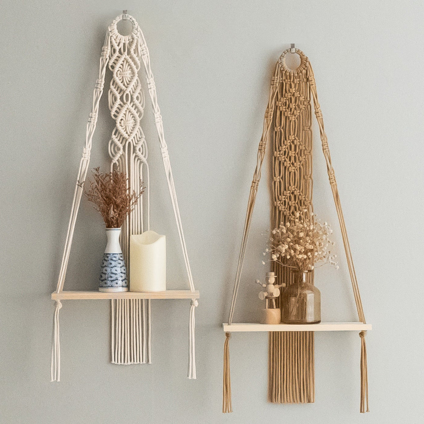 Boho Macrame Hanging Shelf for Stylish Storage and Decor