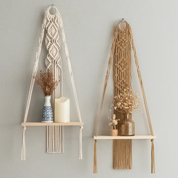 Boho Macrame Hanging Shelf for Stylish Storage and Decor