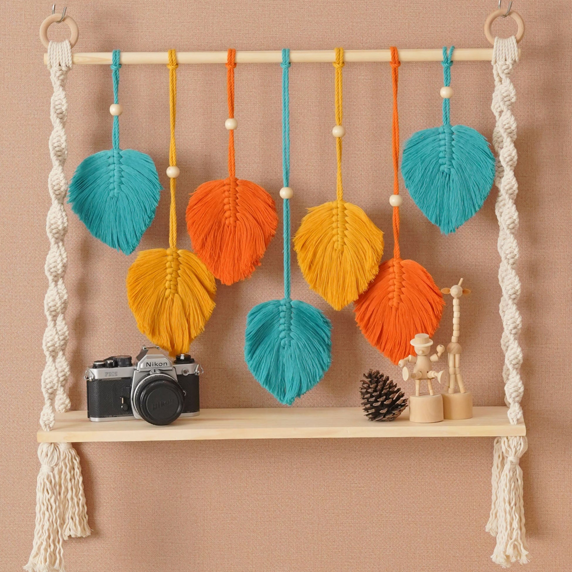 Macrame Wooden Shelf For Stylish Wall Decor And Storage