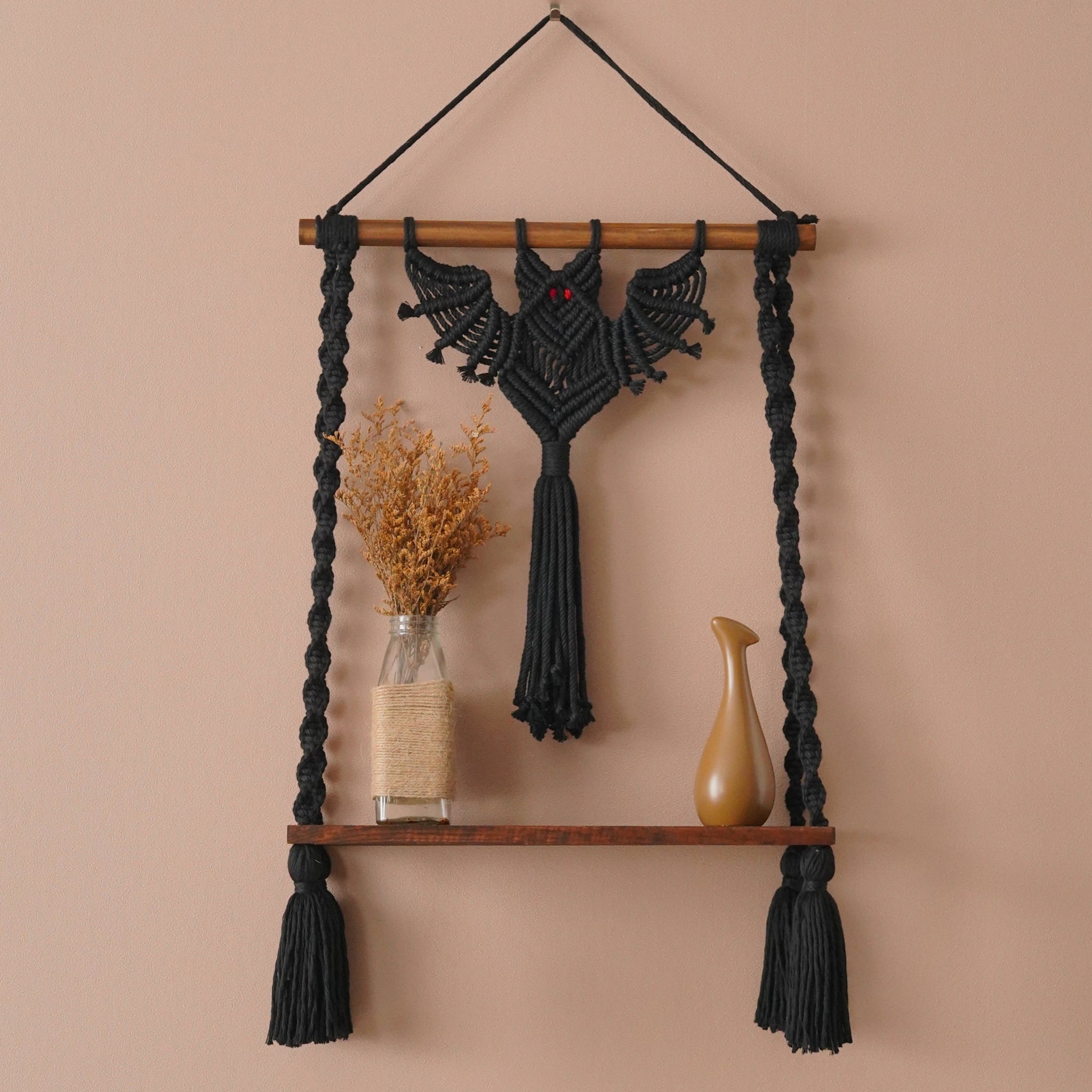 Macrame Bat Wall Hanging For Boho Gothic Decor And Plant Display