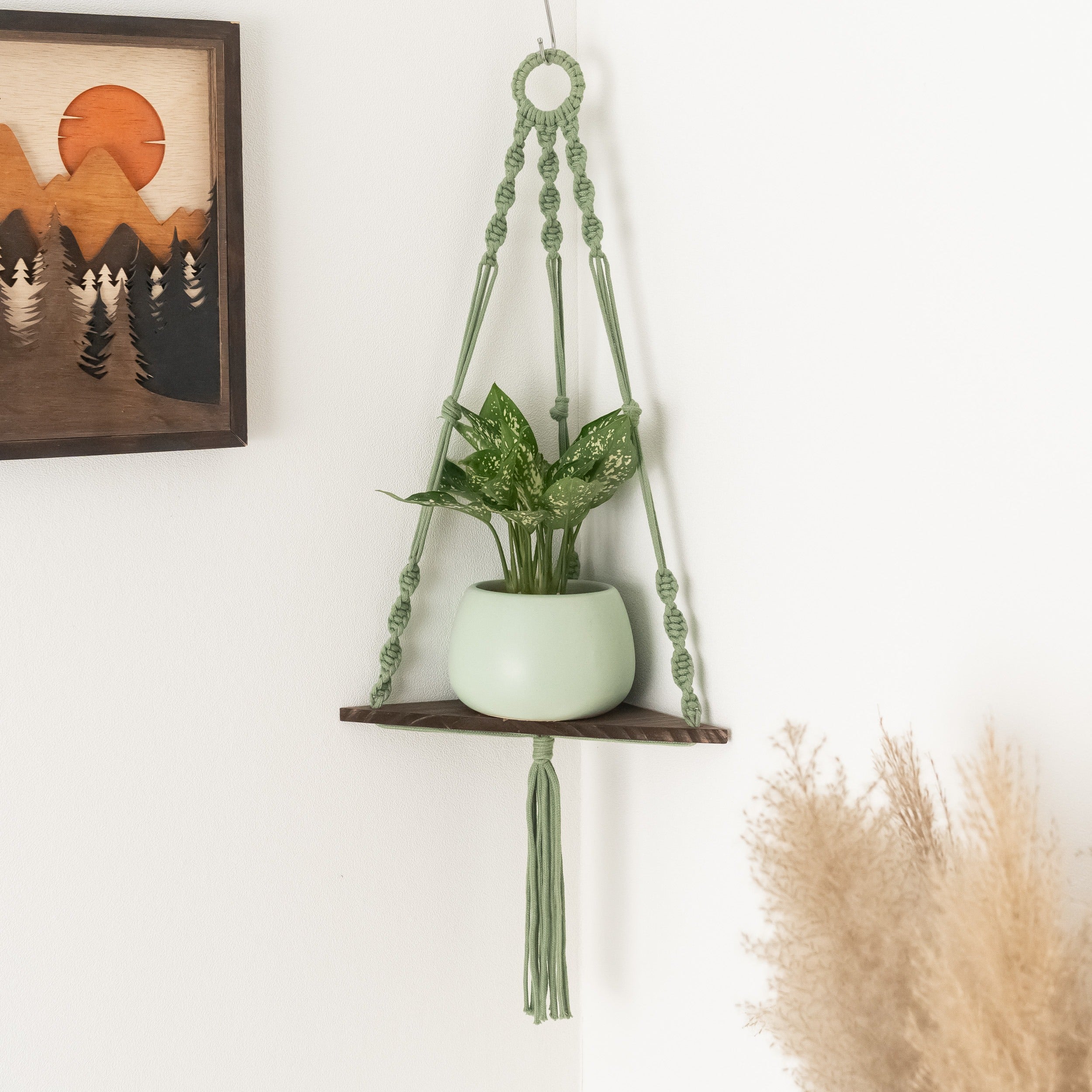 Macrame Hanging Shelf For Boho Wall Decor And Plant Display