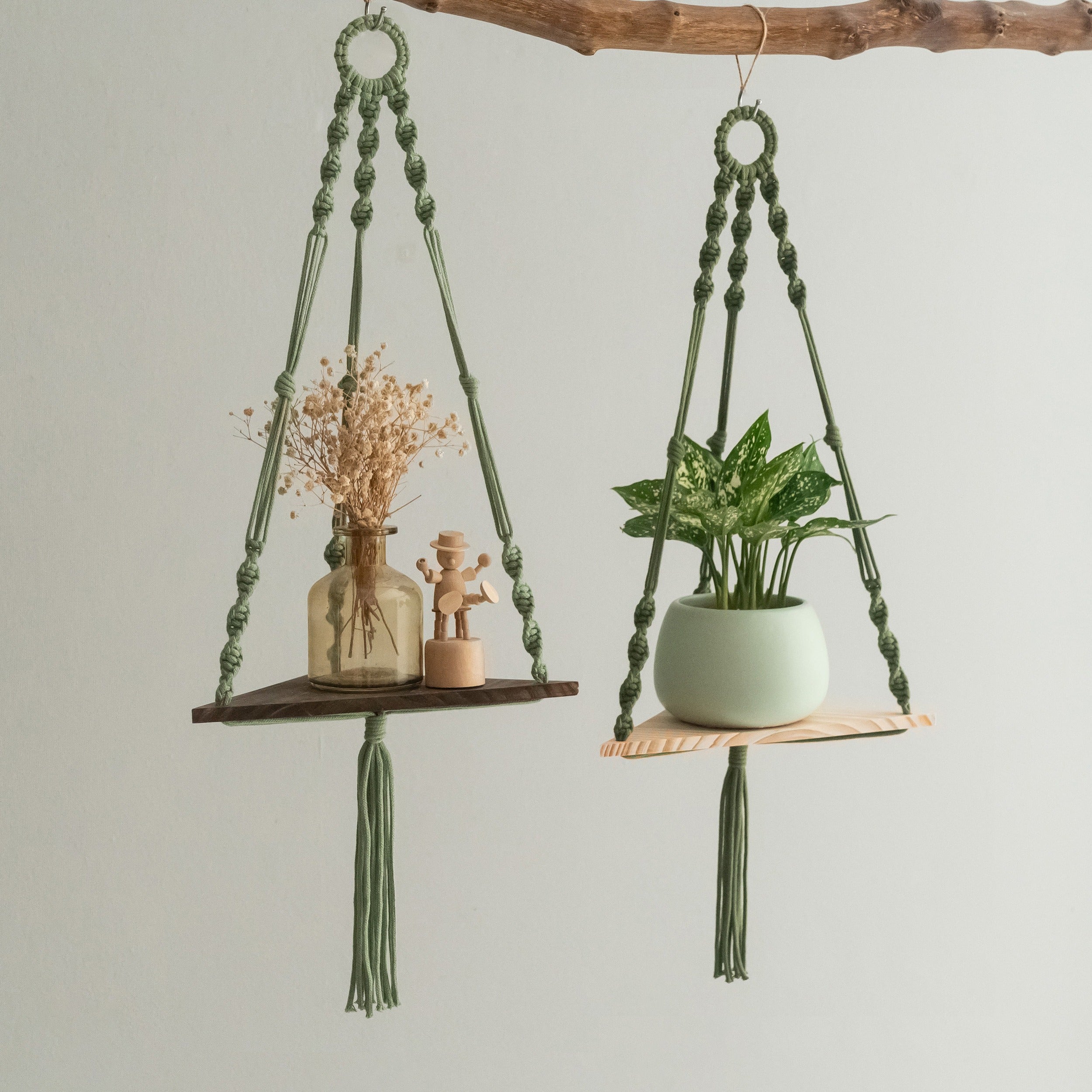 Macrame Hanging Shelf For Boho Wall Decor And Plant Display