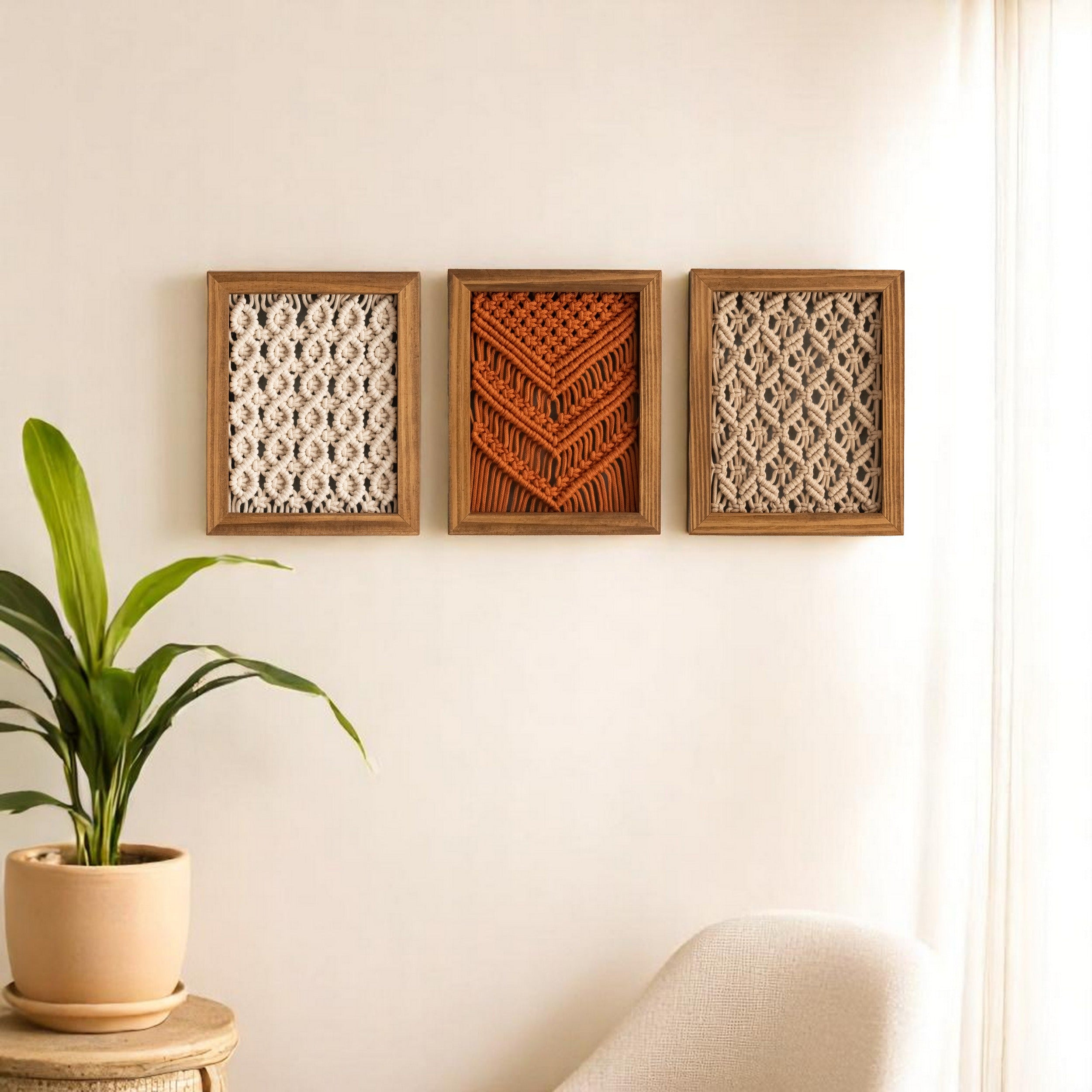 Framed Macrame Wall Hanging Decor For Cozy Modern Home Styling