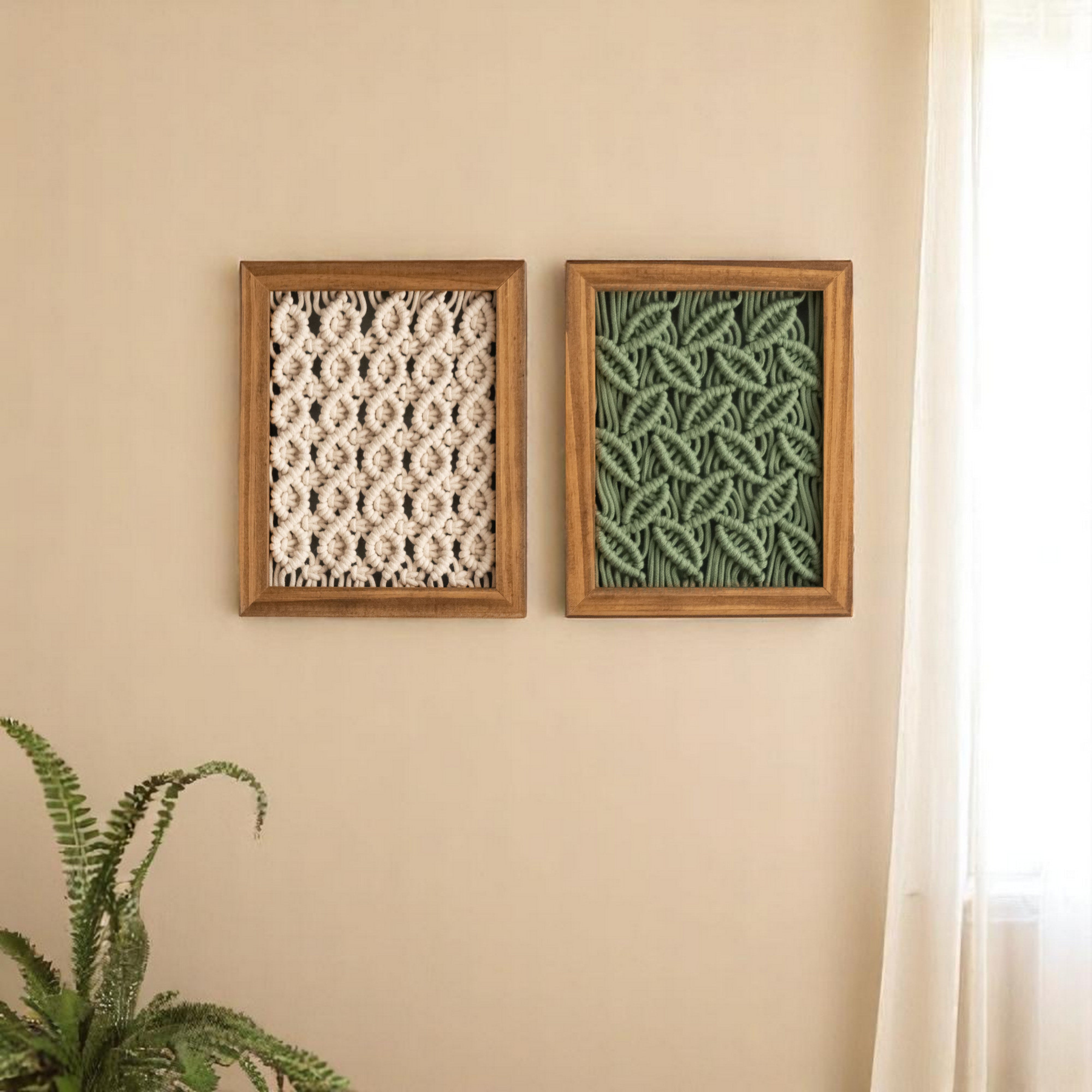 Framed Macrame Wall Hanging Decor For Cozy Modern Home Styling