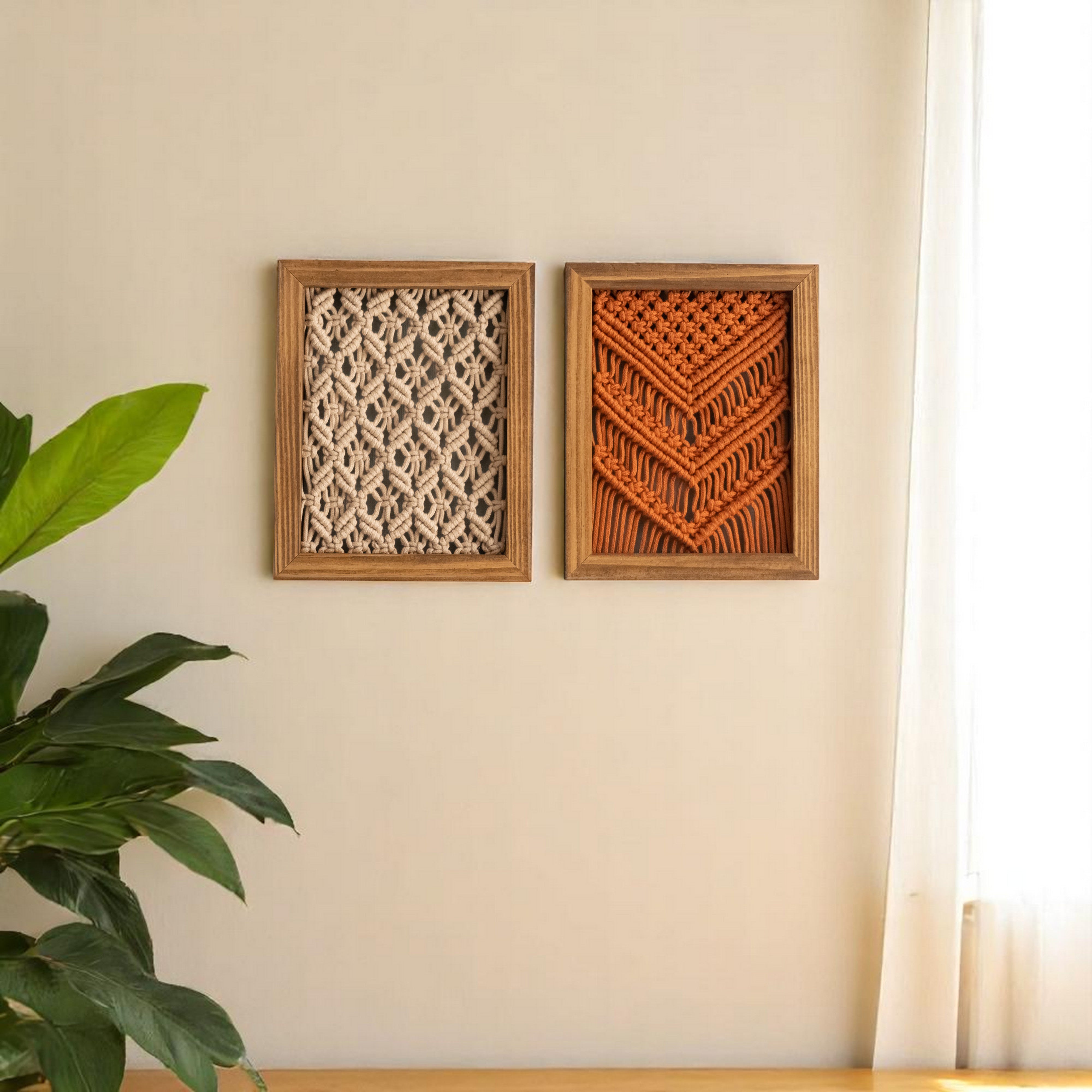 Framed Macrame Wall Hanging Decor For Cozy Modern Home Styling