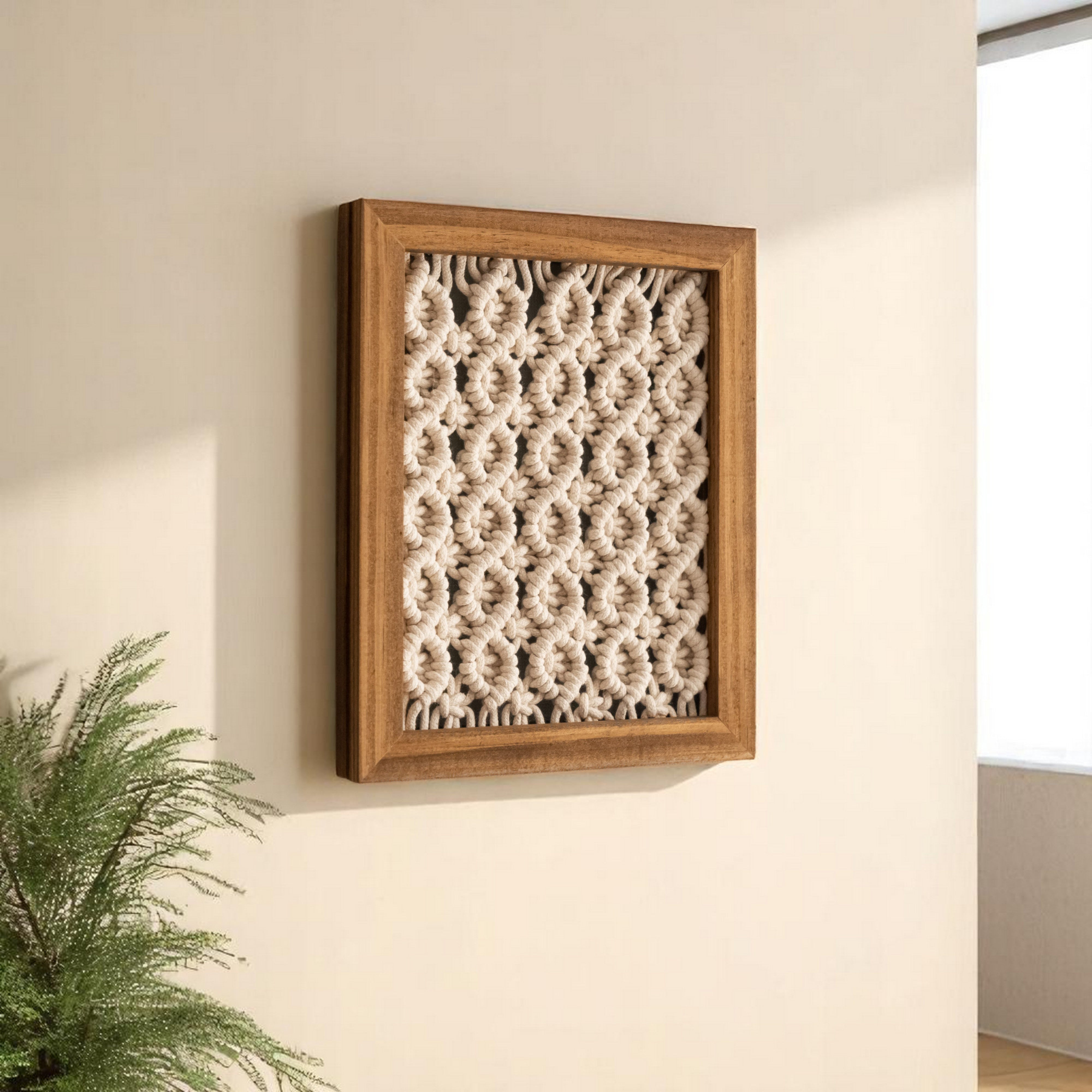 Framed Macrame Wall Hanging Decor For Cozy Modern Home Styling