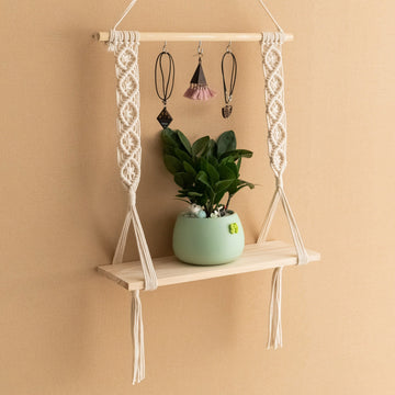 Boho Macrame Hanging Shelf for Chic Wall Decor and Elegant Display