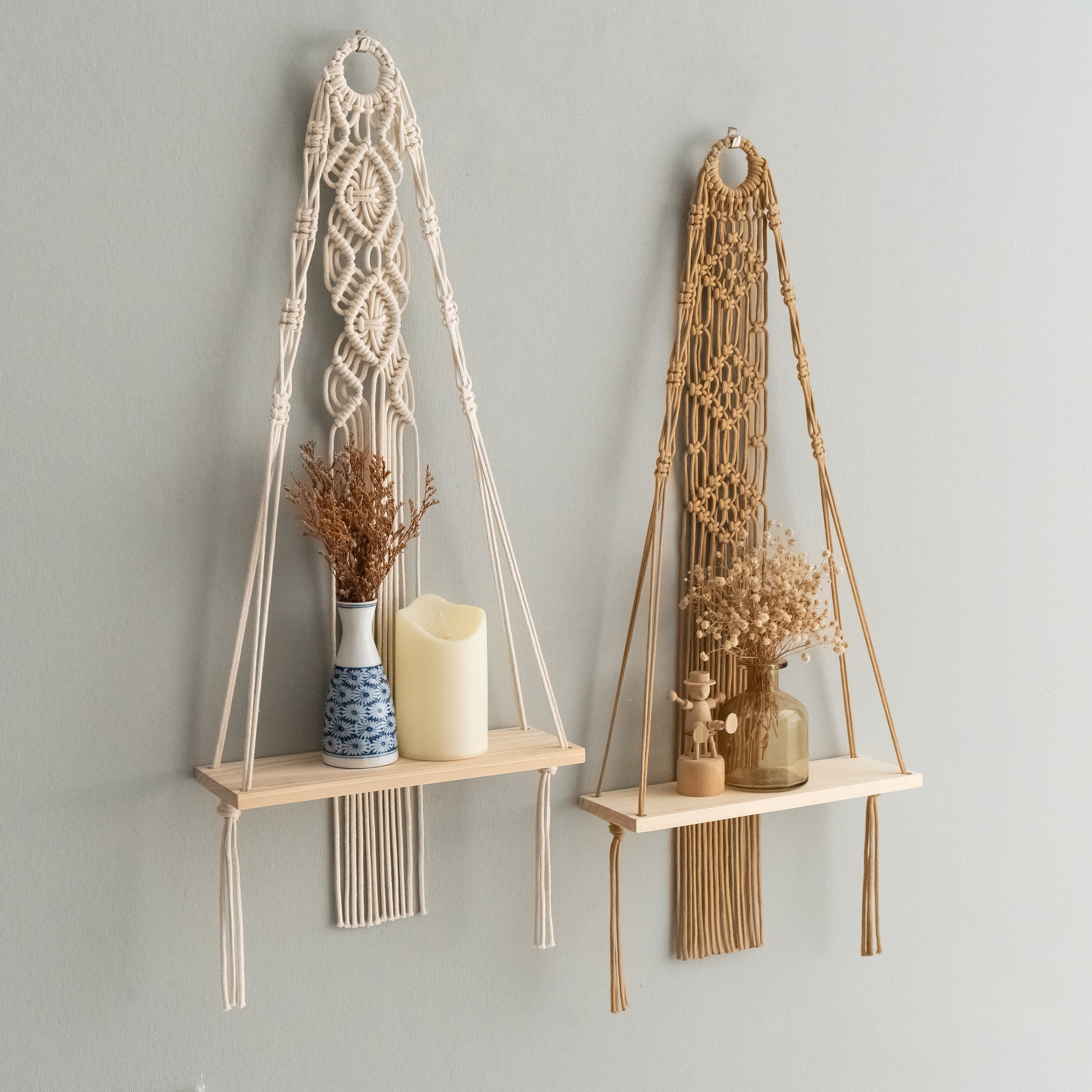 Macrame Hanging Shelf For Boho Wall Decor And Storage