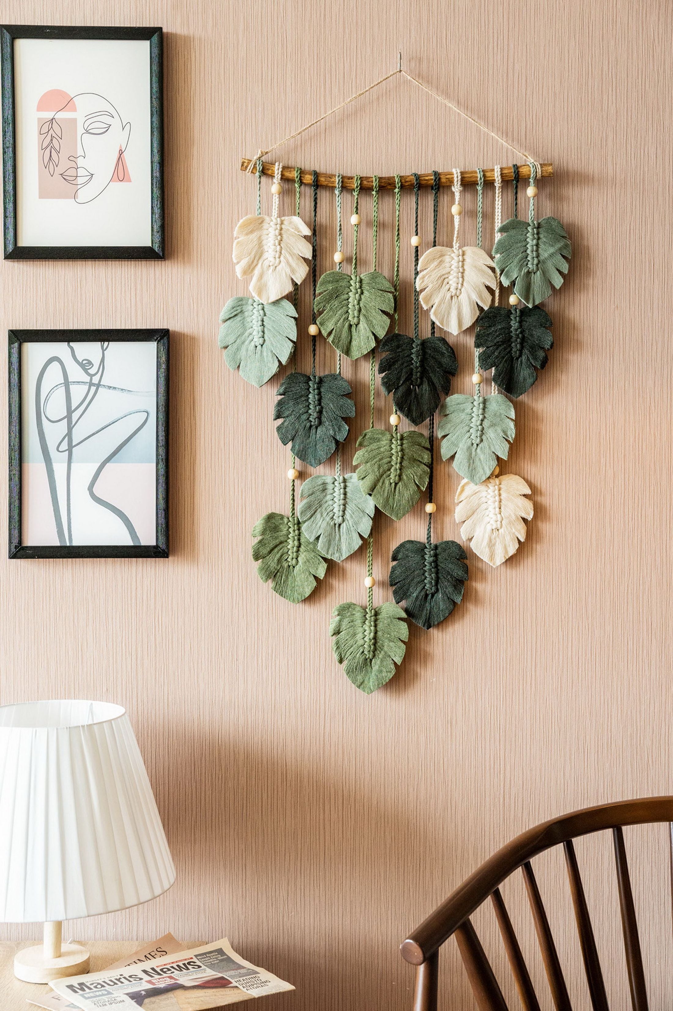 Monstera Leaves Wall Hanging for Minimalist Living Room Decor