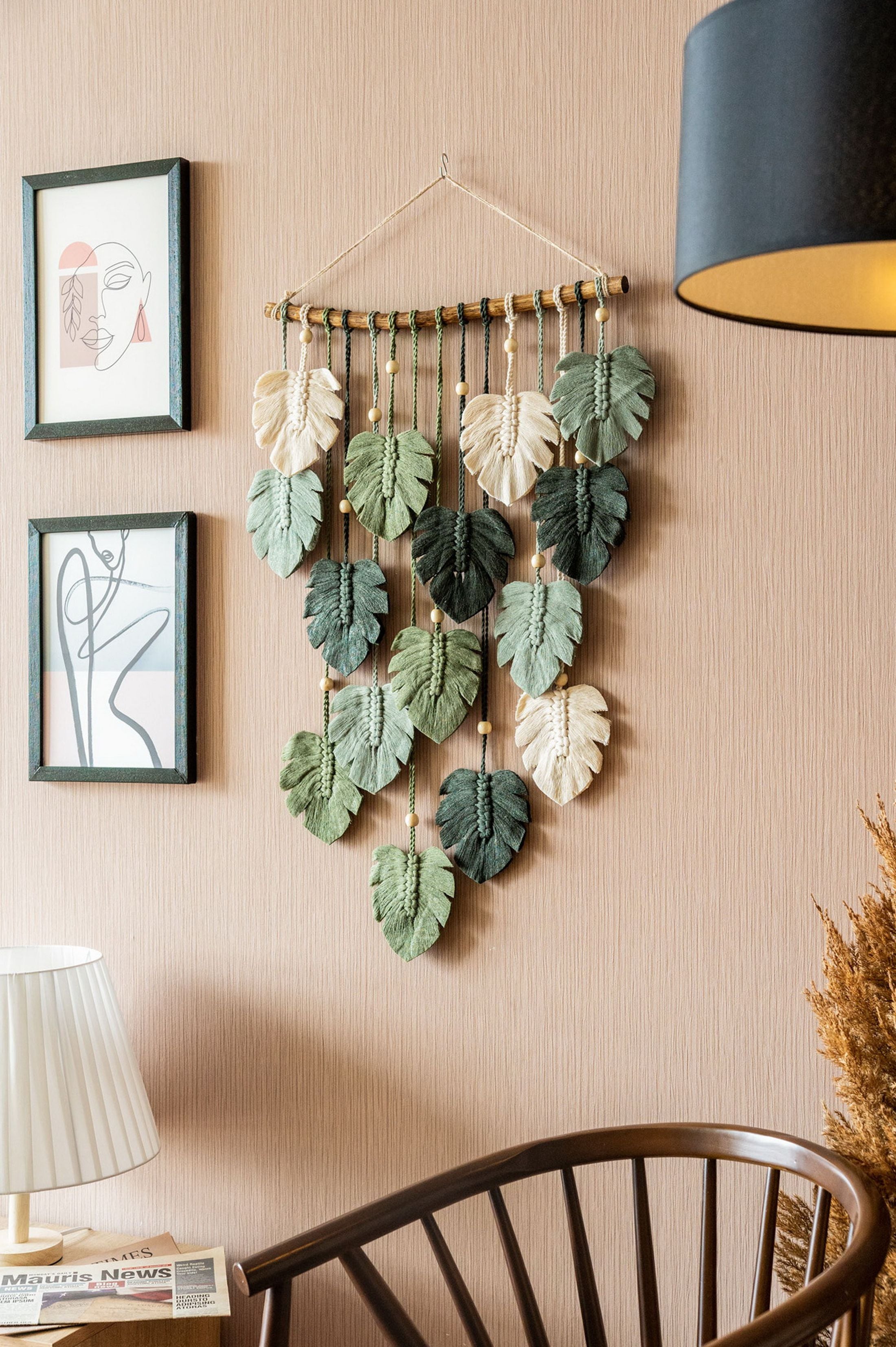 Monstera Leaves Wall Hanging for Minimalist Living Room Decor