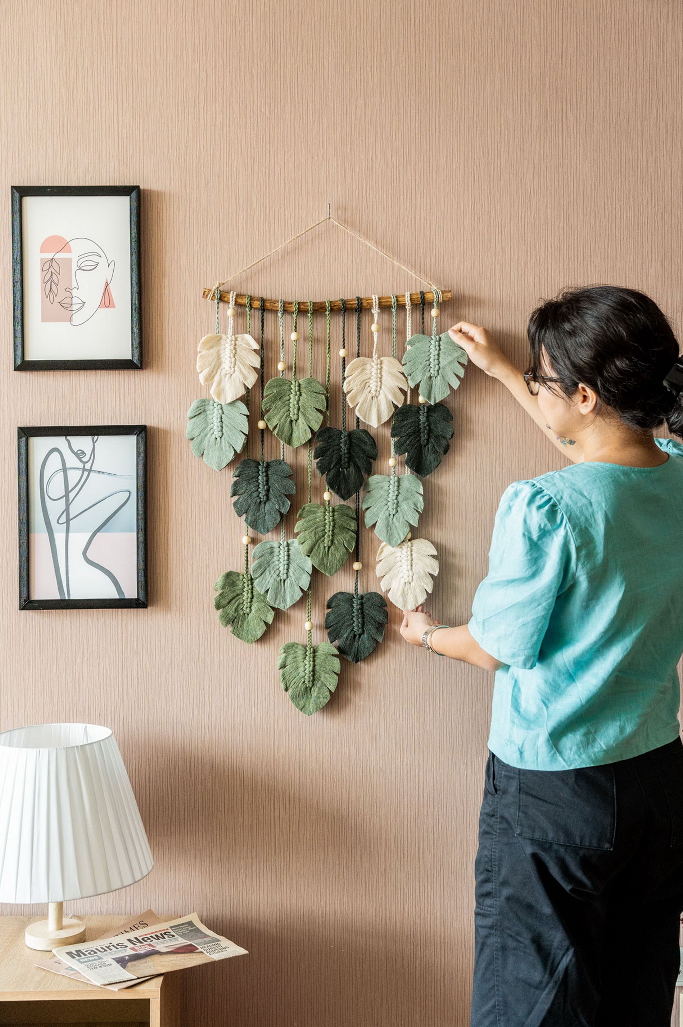 Monstera Leaves Wall Hanging for Minimalist Living Room Decor