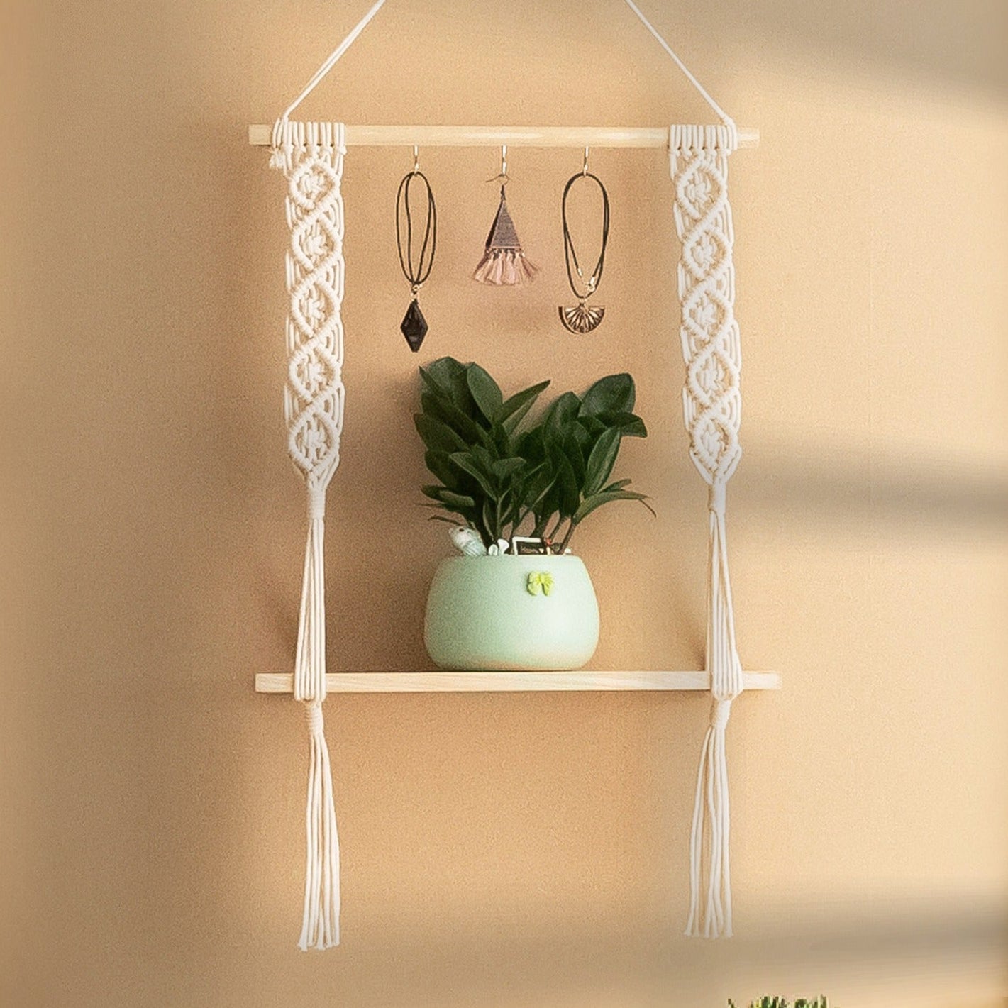 Macrame Hanging Shelf For Boho Wall Decor And Stylish Display