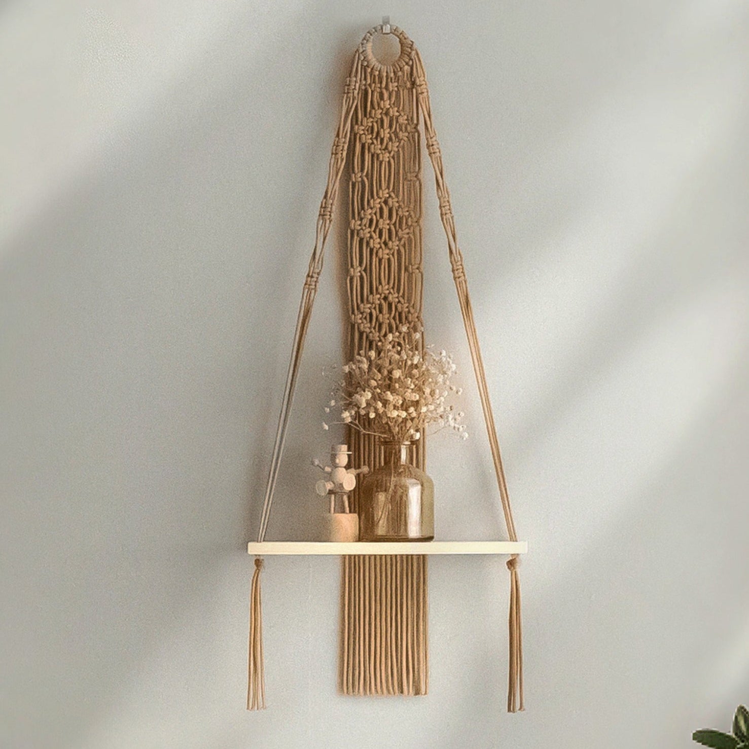 Macrame Hanging Shelf For Boho Wall Decor And Storage